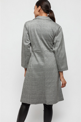 ALBANA New York oversized A-line plaid coat with button front and unlined cotton stretch fabric.