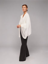 ALBANA New York sheer white bolero sleeves with intricate embroidered trim on the collar and wide cuffs