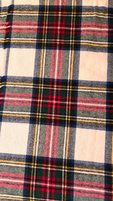 ALBANA New York mini tartan scrunchie in a woven cotton blend with a heritage red, green, and cream plaid pattern.