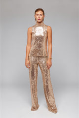Gold Sequin Sleeveless Blouse