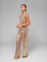 Gold Sequin Sleeveless Blouse