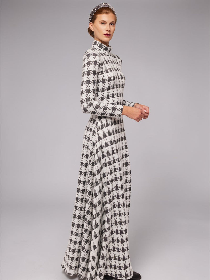 Knit Houndstooth A-Line Maxi Dress 12