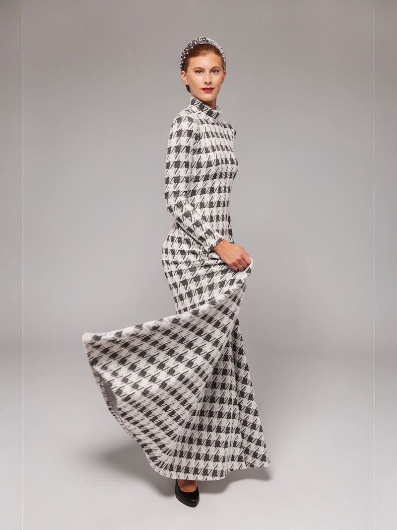Knit Houndstooth A-line Maxi Dress 12