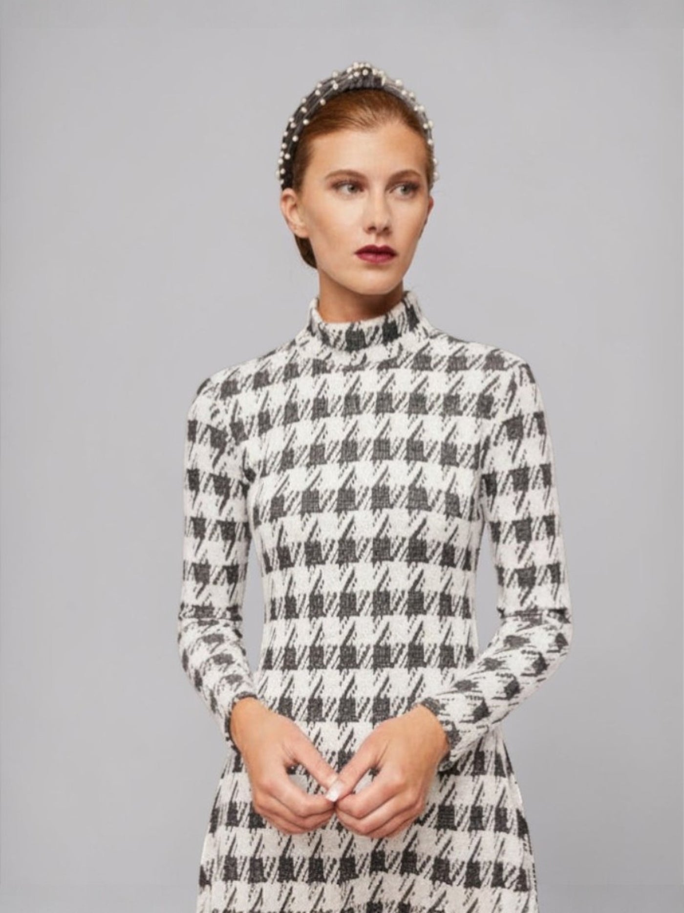 Knit Houndstooth A-line Maxi Dress ALBANA New York Knit Houndstooth A-line Maxi Dress ALBANA New York
