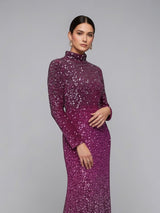 Silver Sparkle Sequin Mermaid Evening Gown - Fuschia