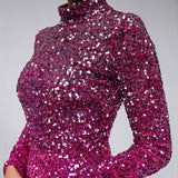 Silver Sparkle Sequin Mermaid Evening Gown - Fuschia