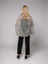 ALBANA New York sheer silver sequin bolero sleeves with horizontal stripe pattern, 100% polyester.