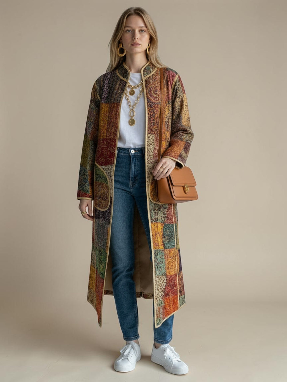 IMPERIAL MOSAIC SILK MID COAT— NOIR TRIM