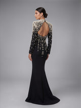 Crystal Cascade Embellished Mermaid Evening Gown - Black