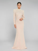 Crystal Cascade Embellished Mermaid Evening Gown - Blush