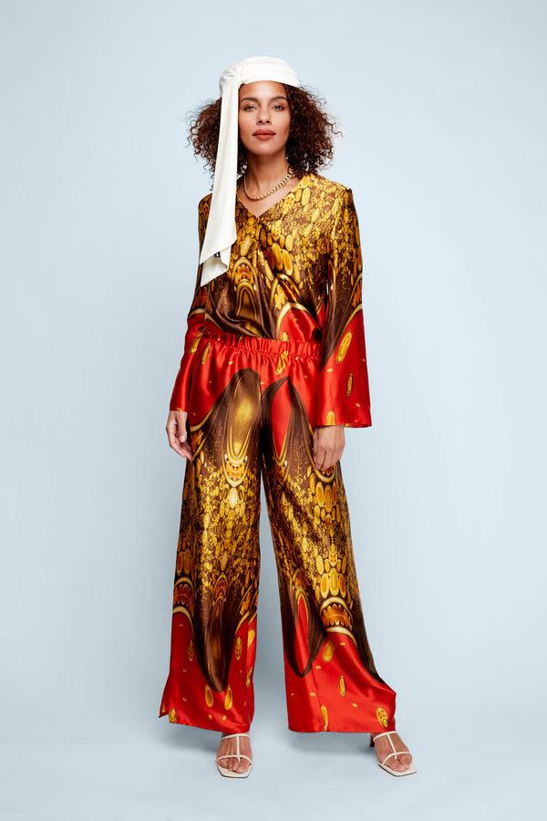 Peacock Red Wide Leg Pants