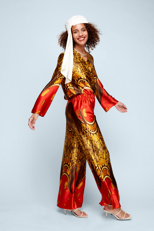 Peacock Red Wide Leg Pants