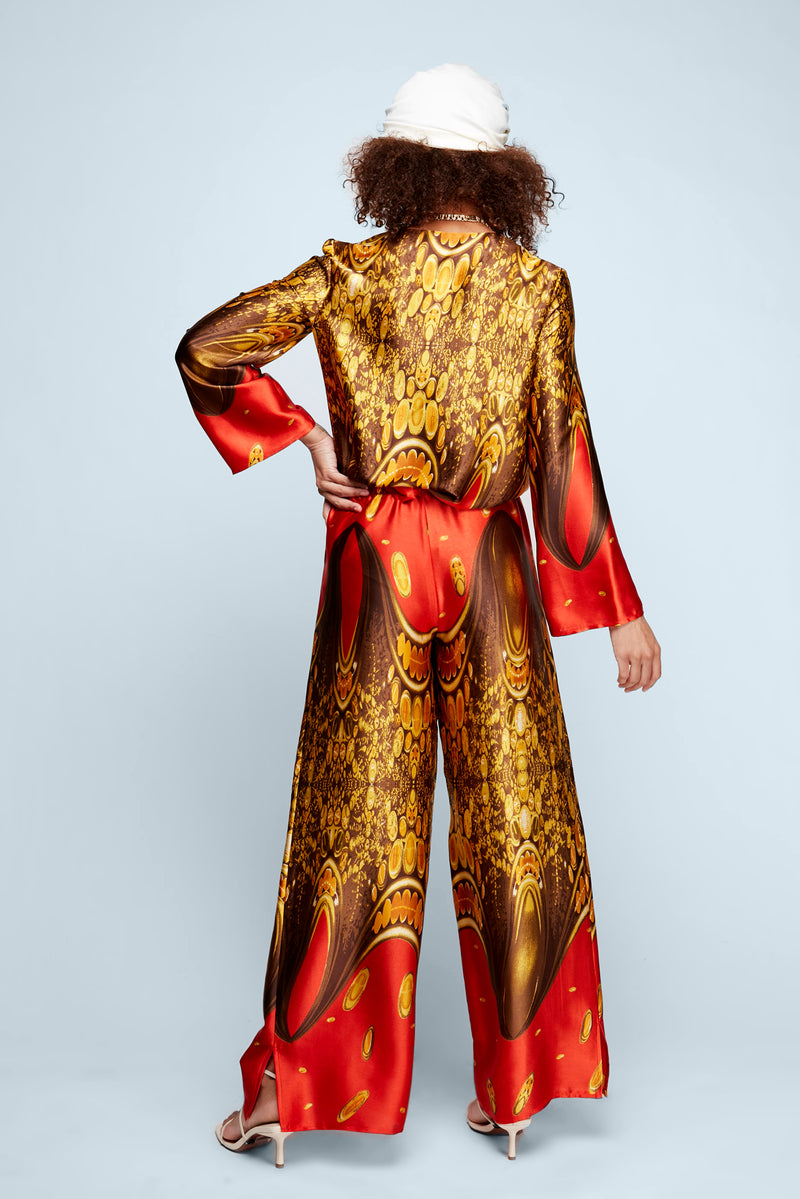Peacock Red Wide Leg Pants