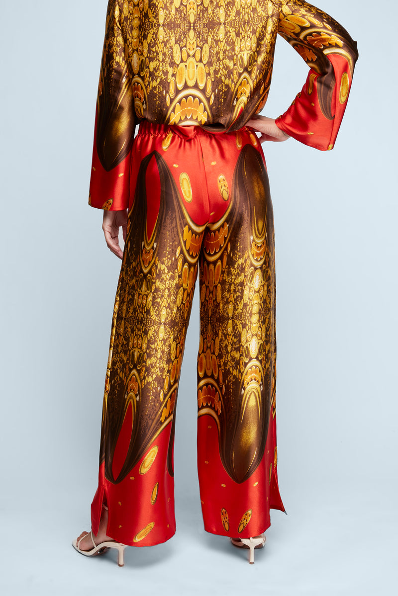 Peacock Red Wide Leg Pants