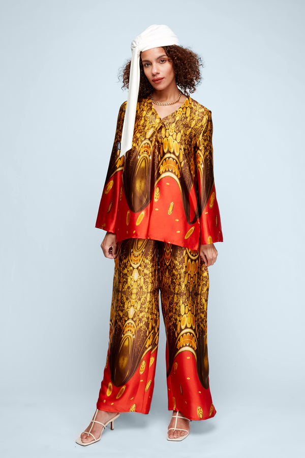 Peacock Red Satin Tunic