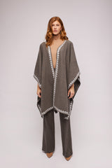 Tweed Herringbone Open Cape Poncho