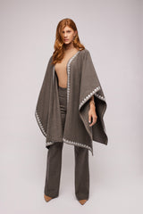 Tweed Herringbone Open Cape Poncho