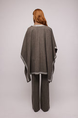 Tweed Herringbone Open Cape Poncho