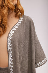 Tweed Herringbone Open Cape Poncho