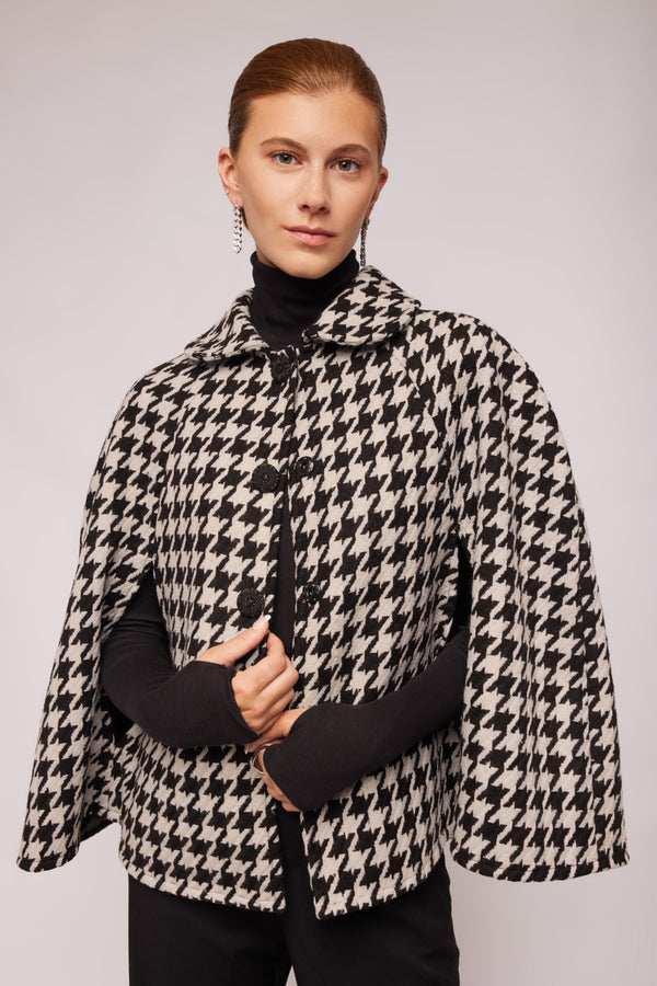 Houndstooth Wool Cape