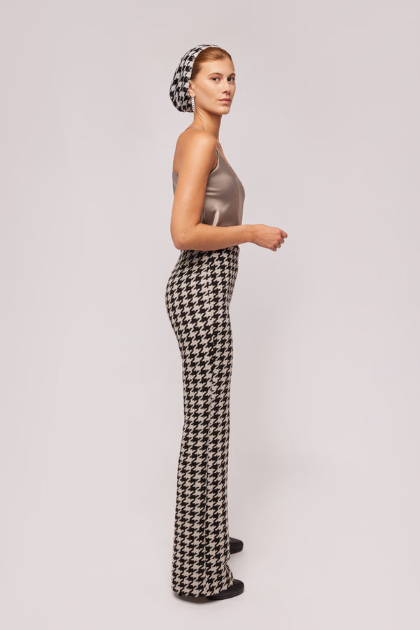 Houndstooth Wool Flare Pant