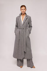 Navy Houndstooth Wool Coat