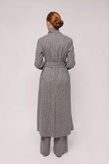 Navy Houndstooth Wool Coat