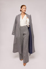 Navy Houndstooth Wool Coat