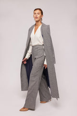 Black Houndstooth Wool Coat