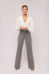 Navy Houndstooth Wool Flare Pant