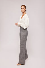 Black Houndstooth Wool Flare Pant