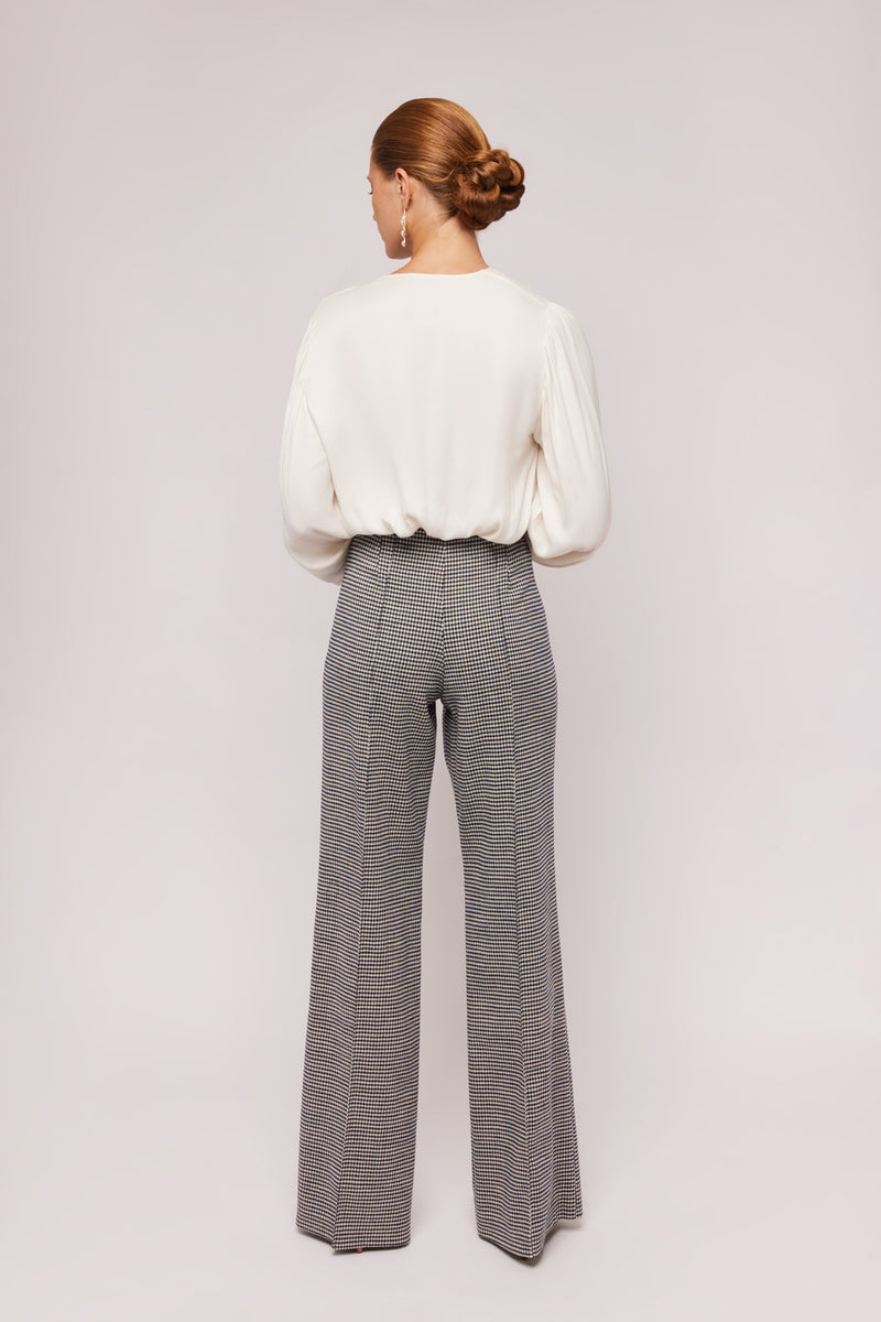 Black Houndstooth Wool Flare Pant