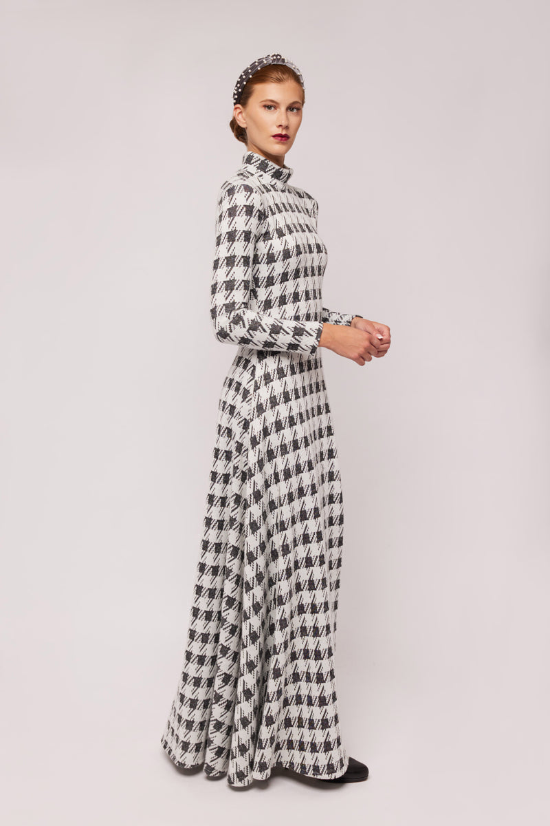 Knit Houndstooth A-line Maxi Dress – ALBANA New York