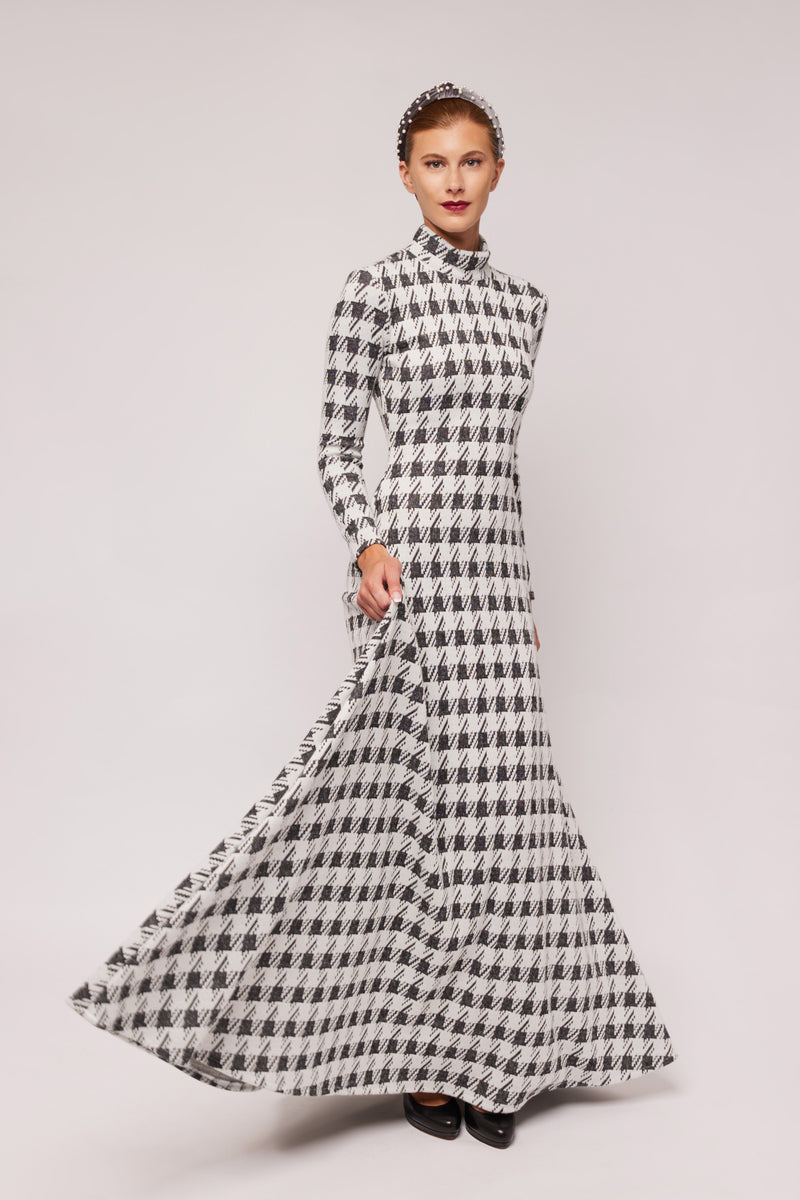 Knit Houndstooth A-line Maxi Dress