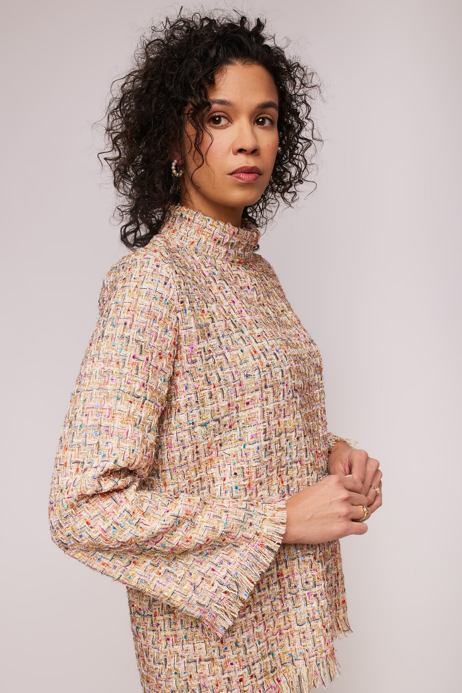 トップス HEVE Bubbly Tweed Sky Blue Tweed Zip Up Collared Mini Dress | Lime Lush Boutique