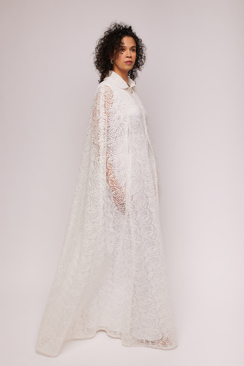 Rose Embroidered Sheer Cape