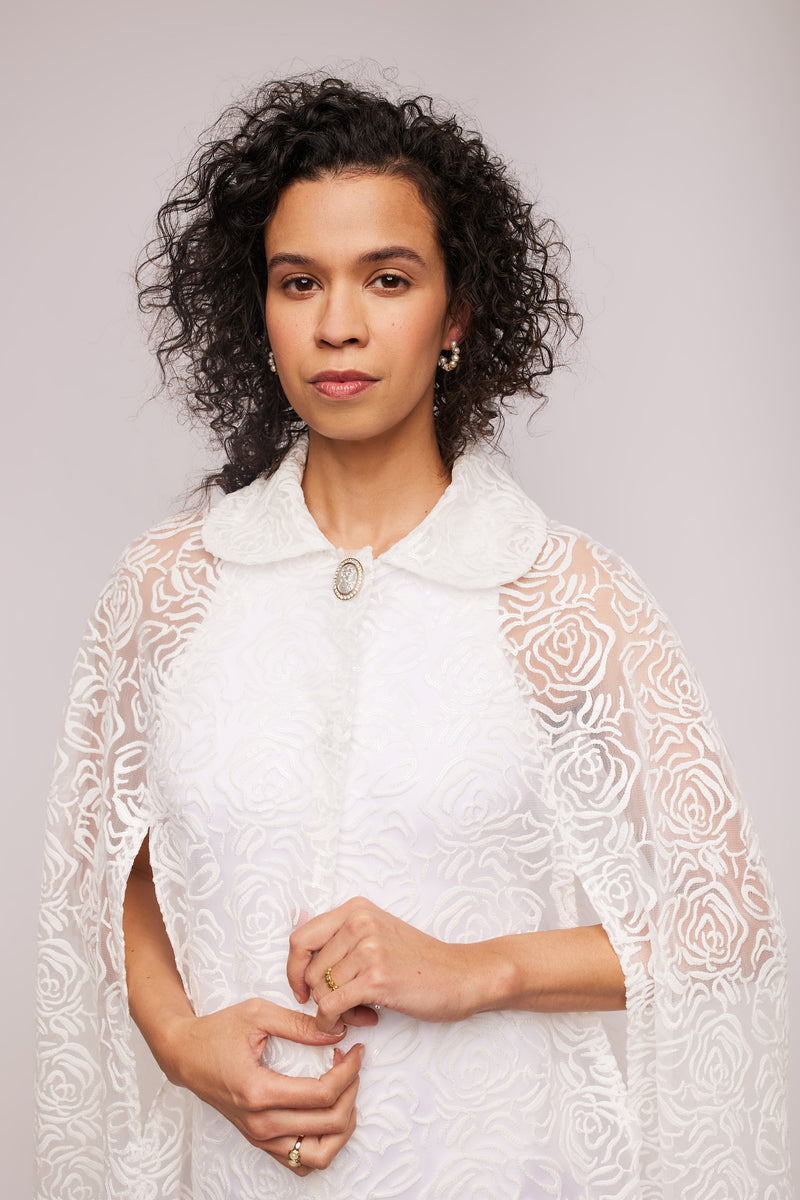 Rose Embroidered Sheer Cape