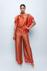 Mandarin Scrolls Silk Wide Leg Pants