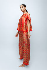 Mandarin Scrolls Silk Wide Leg Pants