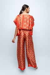 Mandarin Scrolls Silk Wide Leg Pants