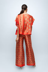 Mandarin Scrolls Silk Wide Leg Pants