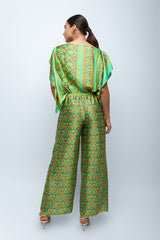 Sage Scrolls Silk Wide Leg Pants