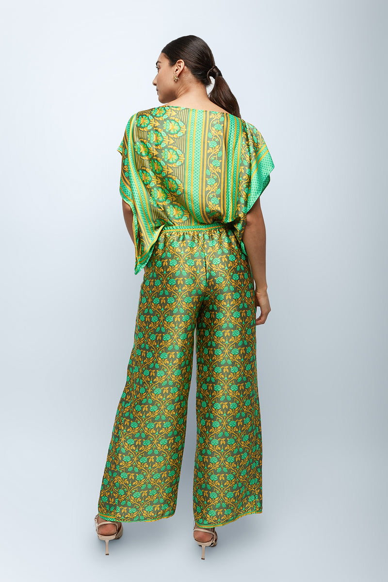 Sage Scrolls Silk Wide Leg Pants