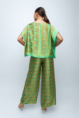 Sage Scrolls Silk Wide Leg Pants