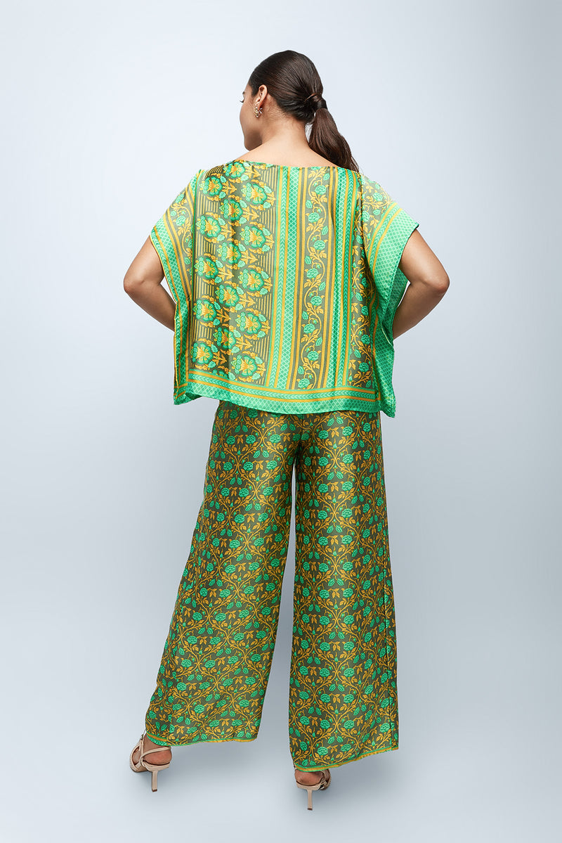 Sage Scrolls Silk Wide Leg Pants