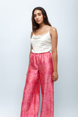 Rose Pink Silk Wide Leg Pants