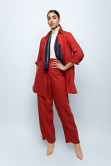Coral Red Textured Linen Shirt
