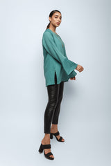 La Mer Blue Textured Linen Tunic