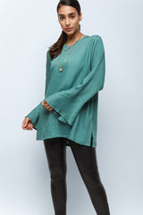 La Mer Blue Textured Linen Tunic