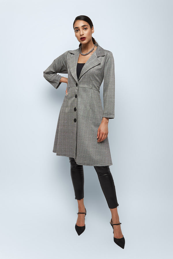 Oversized Button Front Plaid Coat
